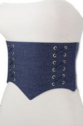 Denim Blue Black Wide Stretch Fabric High Waist Corset Belt S M